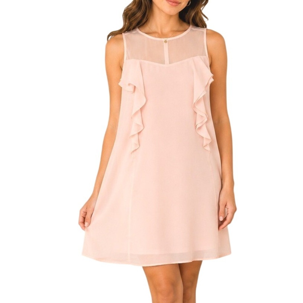 BCBGeneration‎ Blush Pink Ruffle Mesh Yoke Sleeveless Shift Dress Small